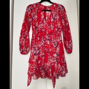 NLW V Neck Red Floral Dress